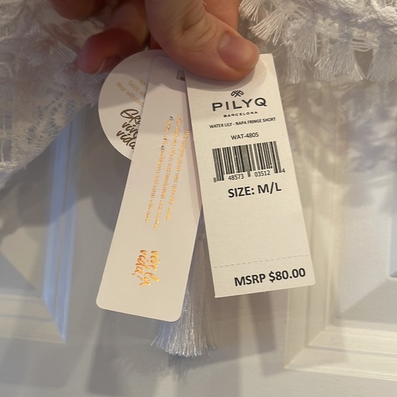 PilyQ Water Lily Napa Fringe White Lace Beach Coverup Shorts- Size M/L - Picture 6 of 9